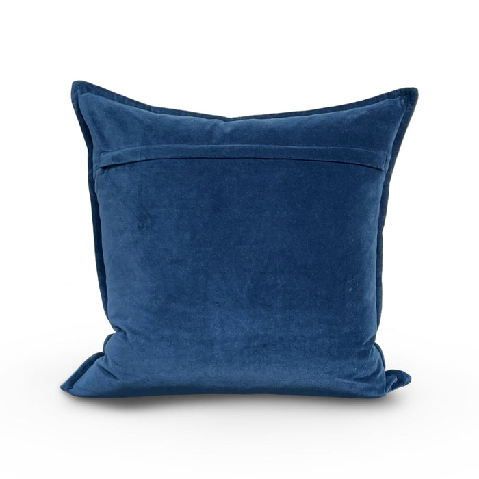 Cotton velvet pillow in navy blue, square, alternate view
