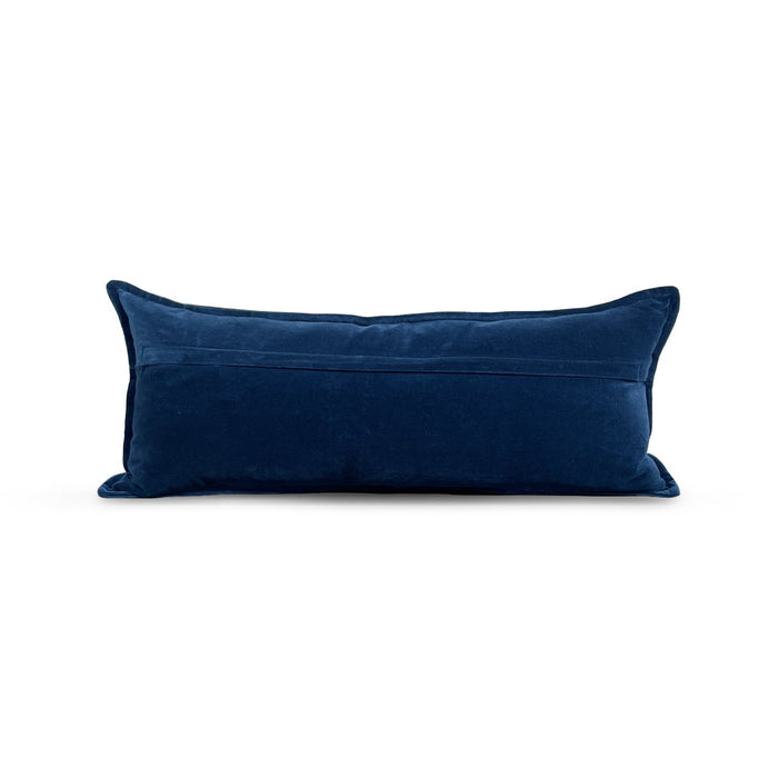 Cotton velvet pillow in navy blue, large lumbar, alternate view