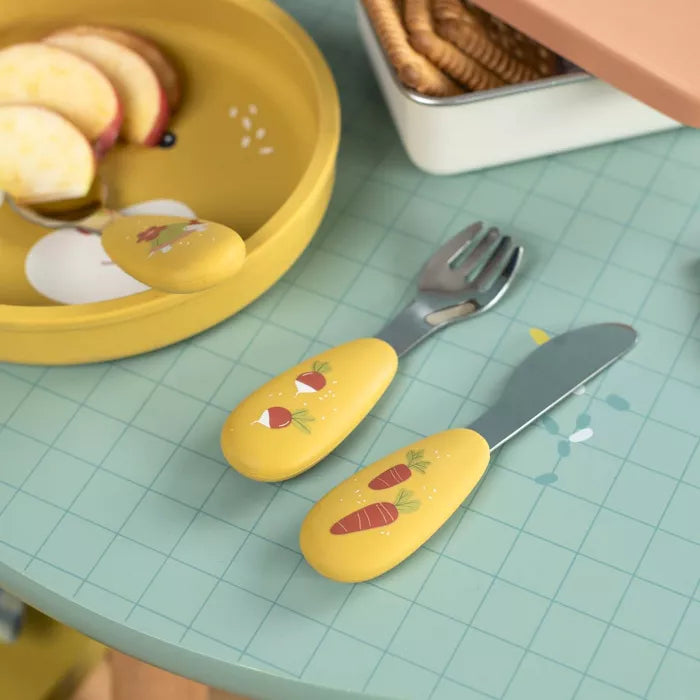 Moulin Roty - Cutlery Set - Silicone - Trois Petits Lapins - Lifestyle Cut 1