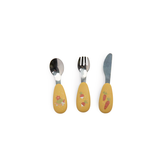 Moulin Roty - Cutlery Set - Silicone - Trois Petits Lapins - Front