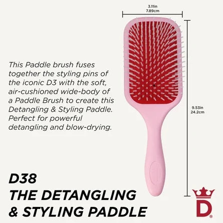 Denman D38 Pastel Pink Power Paddle Brush