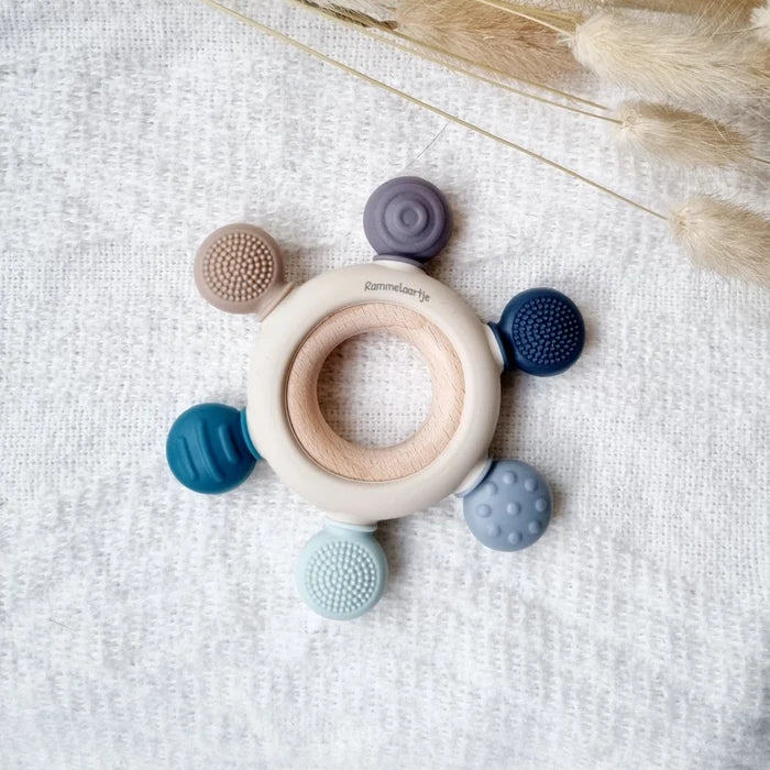 Rammelaartje - Dental Teether - Silicone - Multicoloured Blue