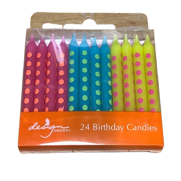 DESIGN Dotted Candles - Pink/Blue/Yellow - 24-Pack