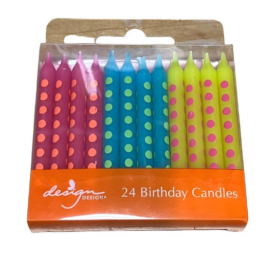 DESIGN Dotted Candles - Pink/Blue/Yellow - 24-Pack