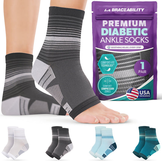 BraceAbility diabetic open toe compression socks sold as one pair of socks and offered in multiple colors