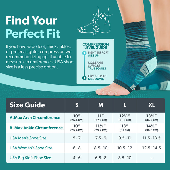 the sizing chart for the braceability diabetic ankle socks includes sizes small through xl