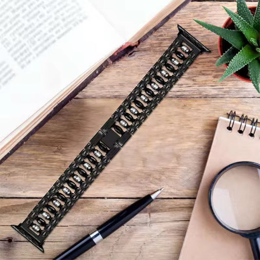 Diamond Dazzle Stainless Steel Link Band For Apple Watch Multiple Colors Available — Why You'll Love It: ✔ Chic & Stylish: Dazzling metal links with subtle sparkle embellishments.