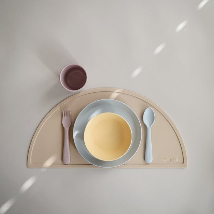 Mushie - Dinner Plate - Round - Powder Blue - Lifestyle Cut