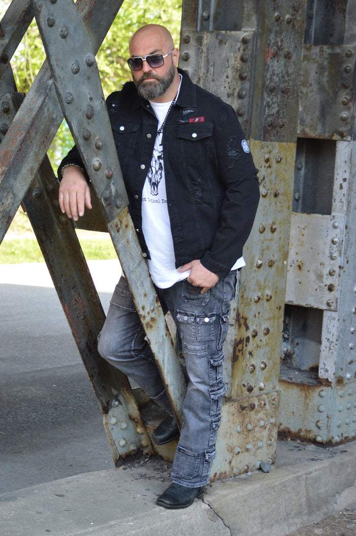 Distressed Black Denim Jacket