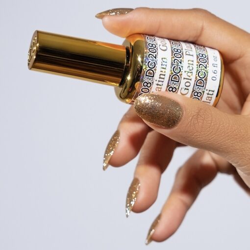 DND DC Platinum - Soak off Gel in Glitter Metallic Effect - #208 Golden