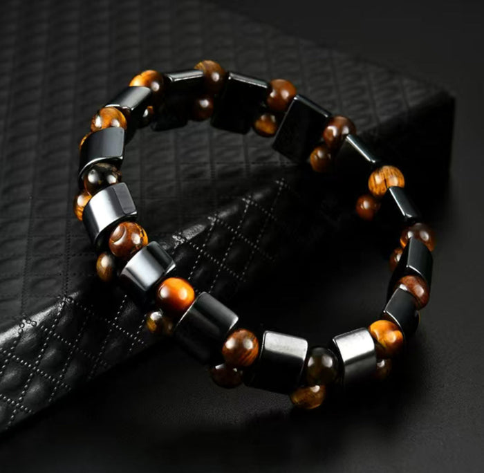 Double Hematite Tigers Eye Beaded Bracelet