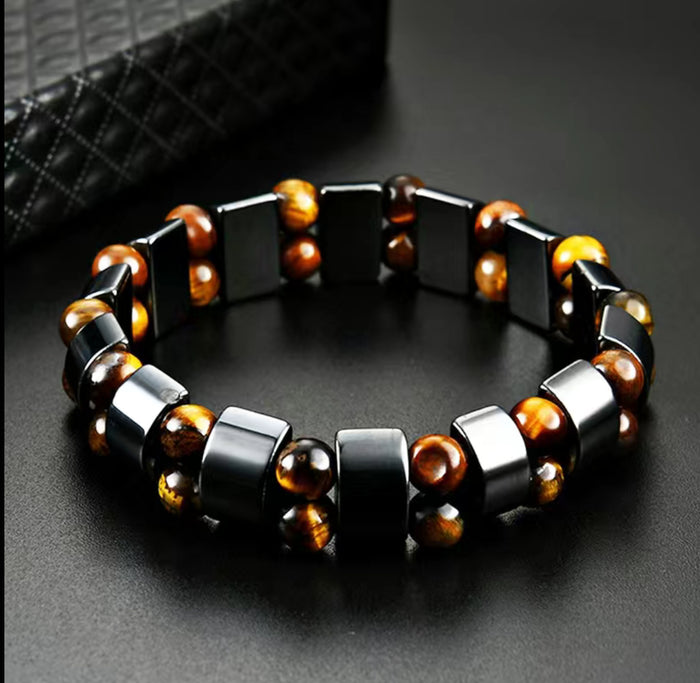 Double Hematite Tigers Eye Beaded Bracelet