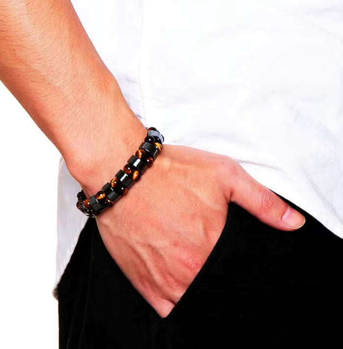 Double Hematite Tigers Eye Beaded Bracelet