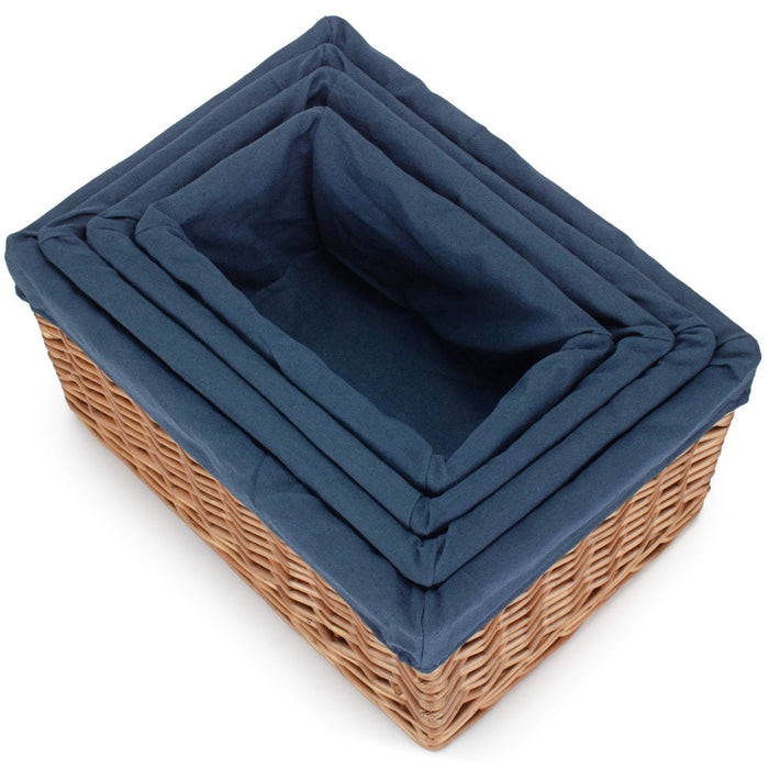 Double Steamed Navy Cotton Lined Willow Storage Basket