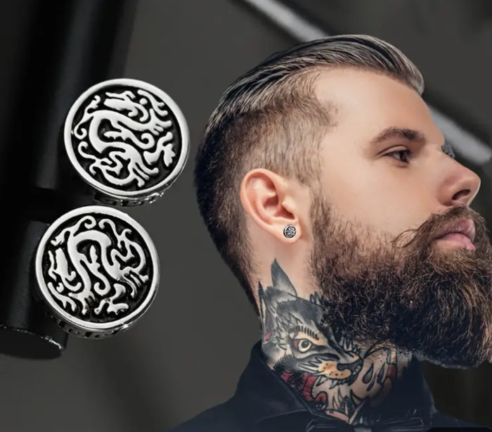 Dragon Totem Carved Pattern Round Stud Earrings
