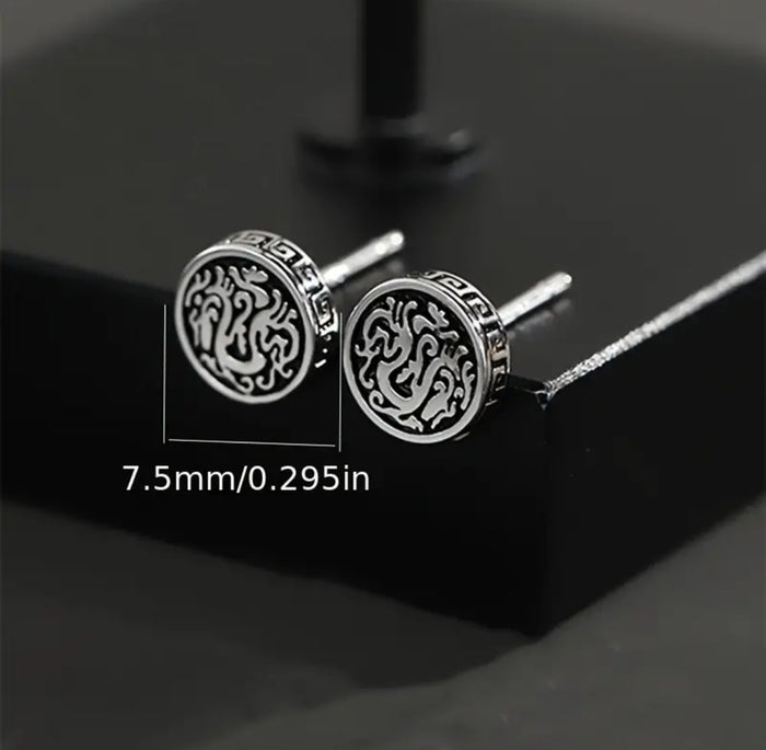 Dragon Totem Carved Pattern Round Stud Earrings