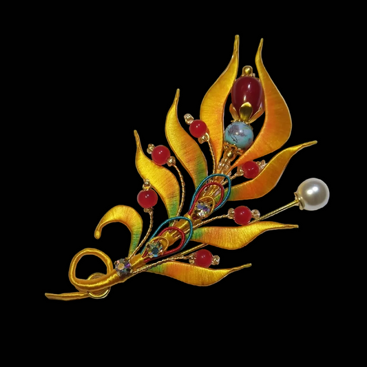 Dunhuang Style Feathers Handmade Brooch - Silk Brooch(Chanhua)
