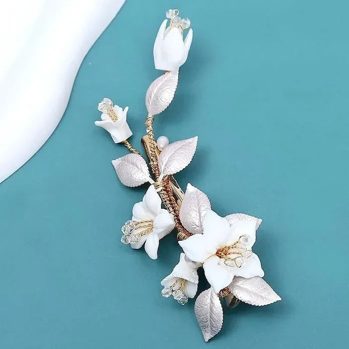 Wedding Hair Accessories - Ceramic Flowers Bridal Hair Clip - Available in Gold and Silver colores