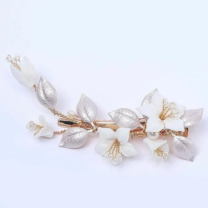 Wedding Hair Accessories - Ceramic Flowers Bridal Hair Clip - Available in Gold and Silver colores