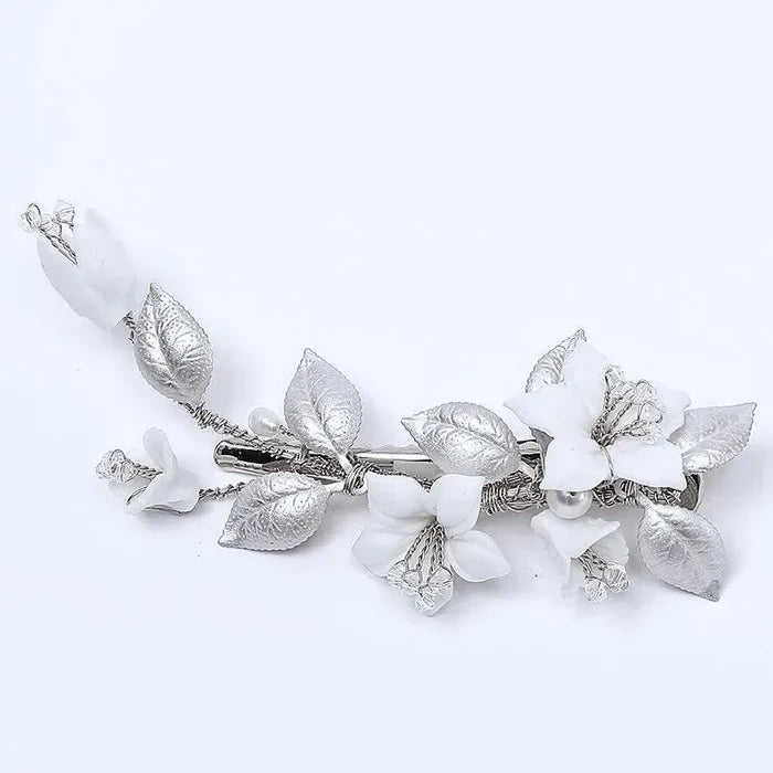 Wedding Hair Accessories - Ceramic Flowers Bridal Hair Clip - Available in Gold and Silver colores