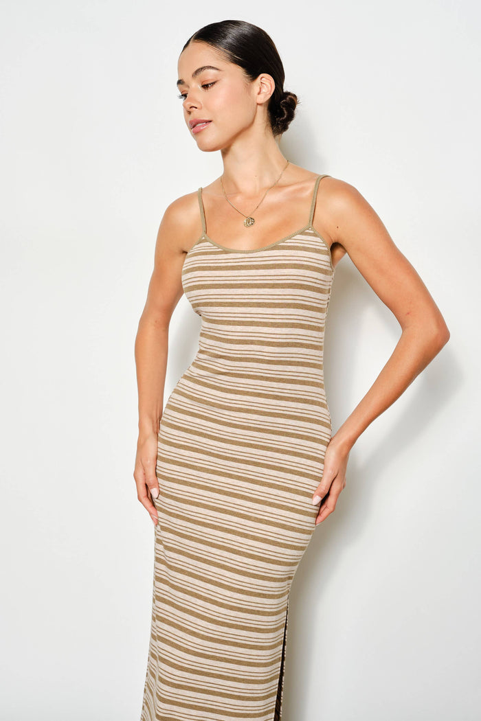 Edith Striped Maxi Dress - OLIVE