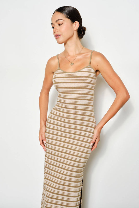Edith Striped Maxi Dress - OLIVE