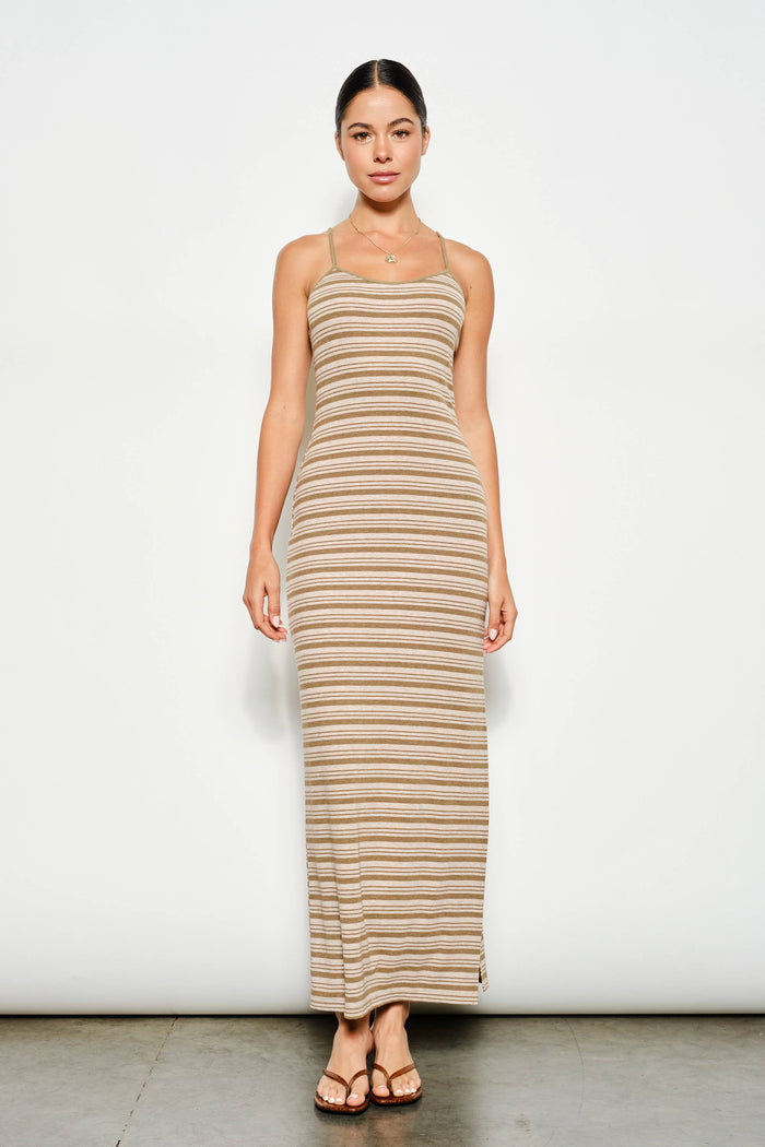Edith Striped Maxi Dress - OLIVE
