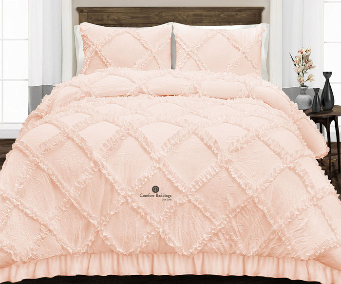 Peach Diamond Ruffled Duvet Cover Sets