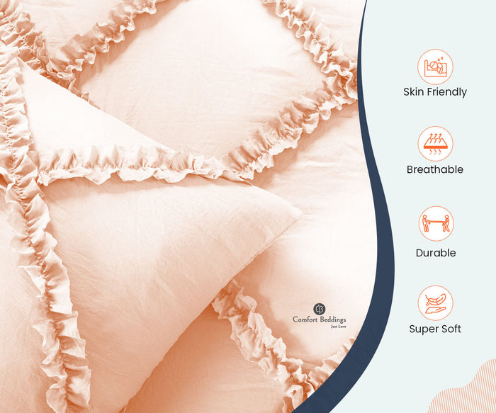 Peach Diamond Ruffled Duvet Covers