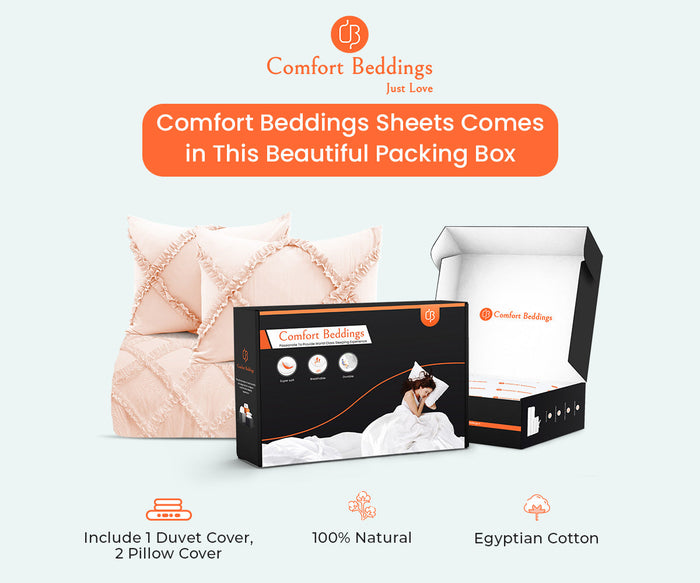 Egyptian Cotton Peach Diamond Ruffled Duvet Cover