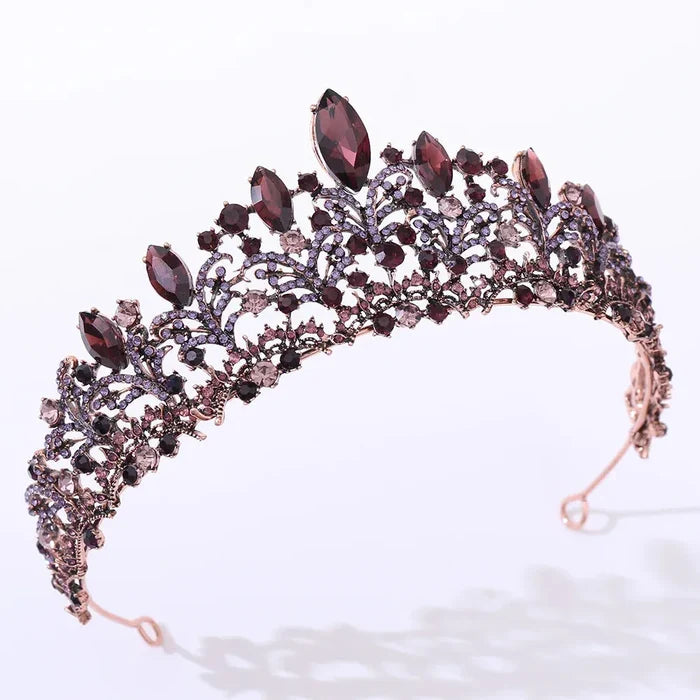 Wedding Jewelry - Burgundy 3-Piece Bridal Jewelry Set With Tiara
