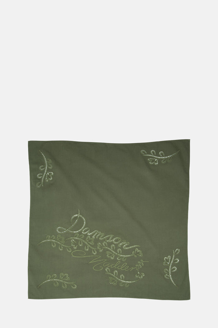 Damson Madder Embroidered Headscarf Khaki.