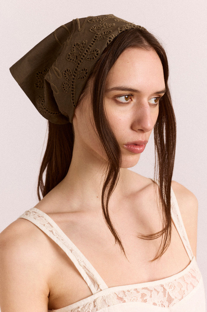 Embroidered Headscarf Khaki