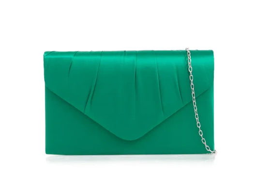 Emerald Green Satin Clutch Bag