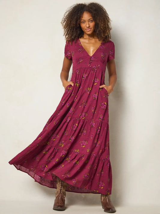 Evangeline Maxi Dress - Flower Picking Wine-view 1