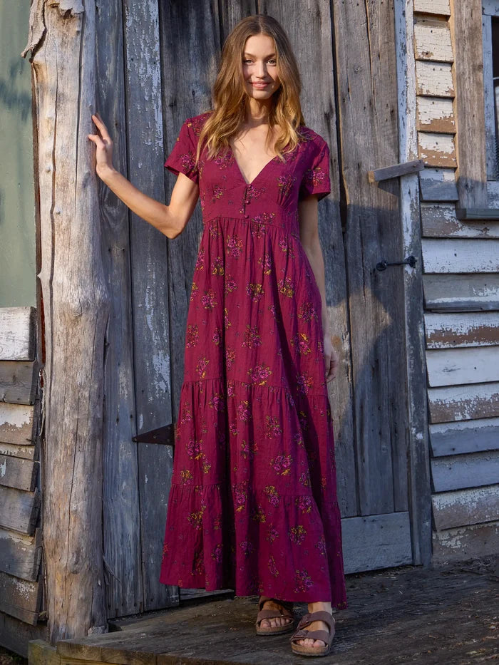 Evangeline Maxi Dress - Flower Picking Wine-view 2