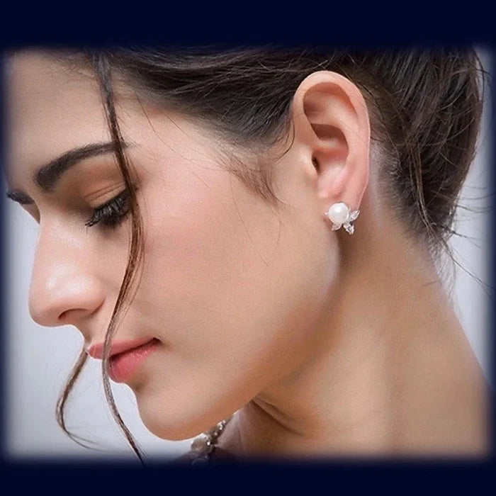 Wedding Jewelry - Pearl and Cubic Zirconia Bridal Earrings - Available in Silver, Rose Gold and Yellow Gold