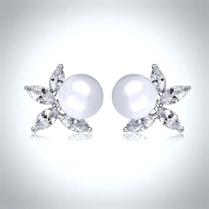 Wedding Jewelry - Pearl and Cubic Zirconia Bridal Earrings - Available in Silver, Rose Gold and Yellow Gold