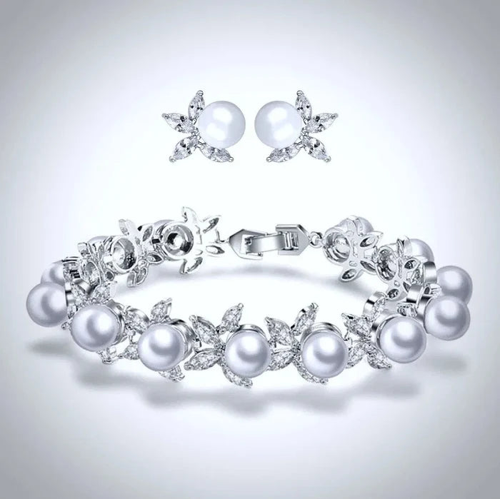 Wedding Jewelry - Pearl and Cubic Zirconia Bridal Earrings - Available in Silver, Rose Gold and Yellow Gold