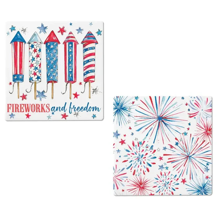 Fireworks & Freedom 4" Square Ceramic Coasters Rosanne Beck