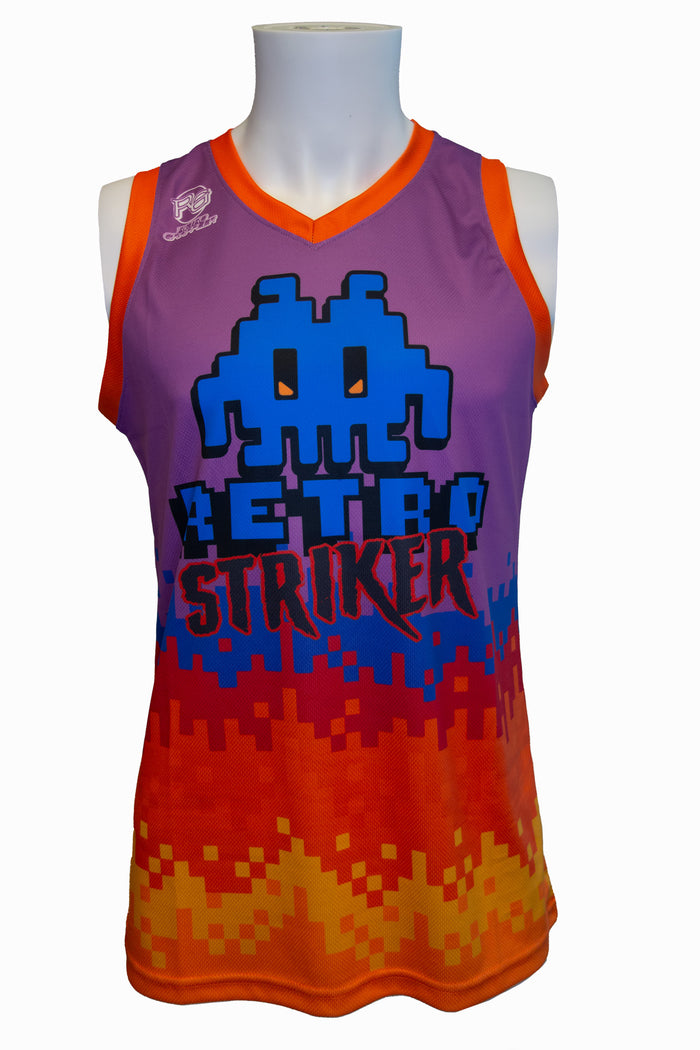 Flames Retro Striker Muay Thai tank top 8-bit logo over video game flames lightweight jersey