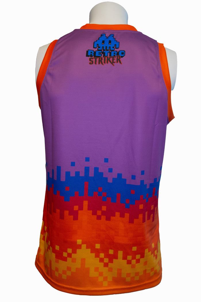 retro fighter apparel Muay Thai tank with fiery sublimated 8-bit graphics