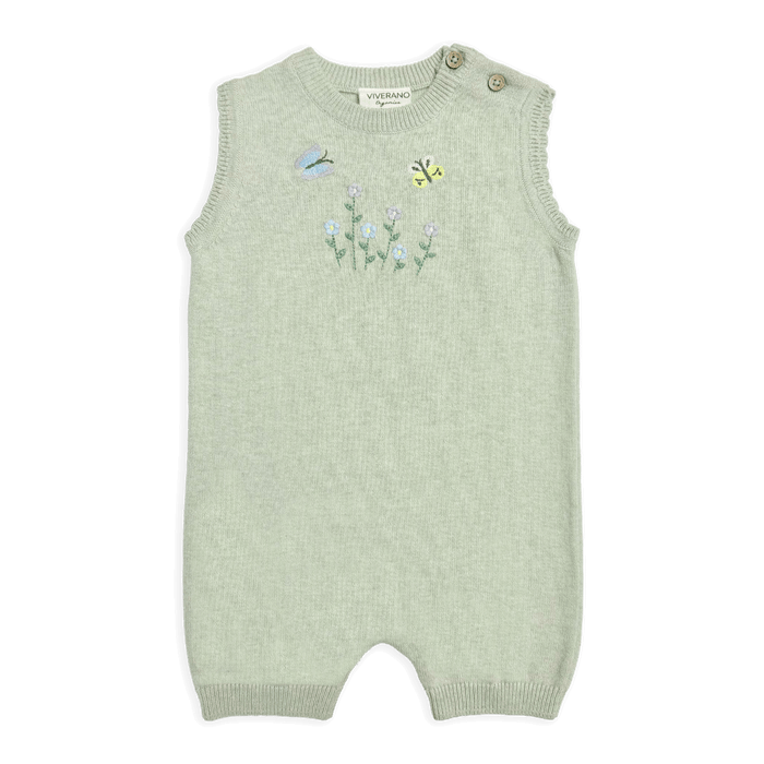 Floral Embroidered Sleeveless Knit Baby Romper  made of Organic Cotton