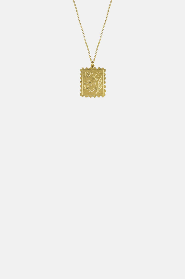 Alex Monroe Floral Stamp Necklace Gold.
