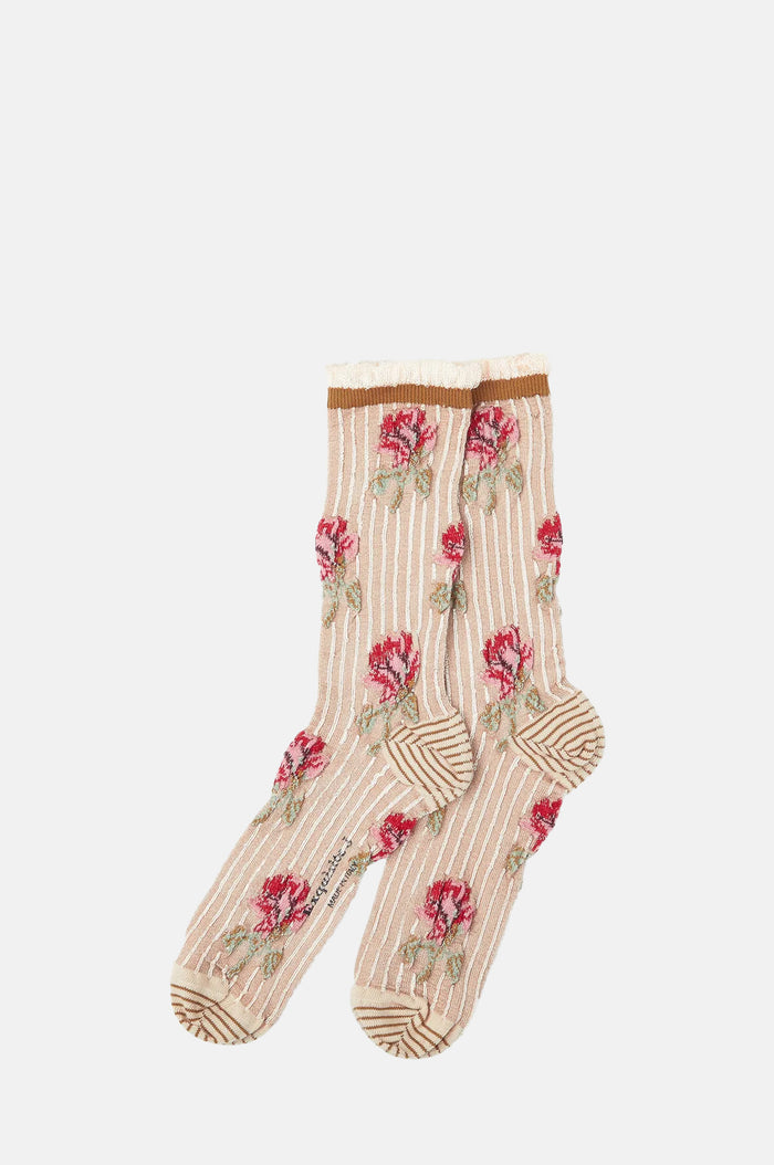 Exquisite J Floral Stripe Socks Blush.