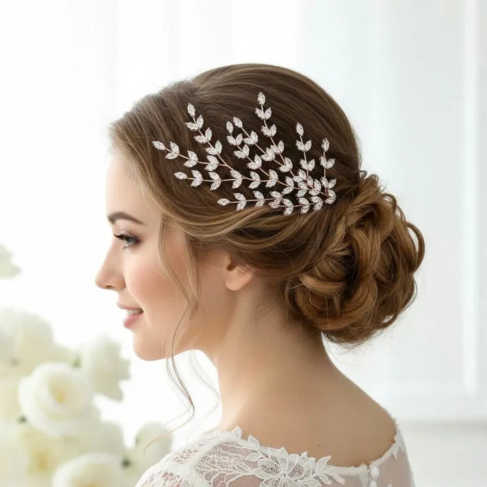 Wedding Hair Accessories - CZ Bridal Side Hair Comb - Available in Silver, Rose Gold and Yellow Gold