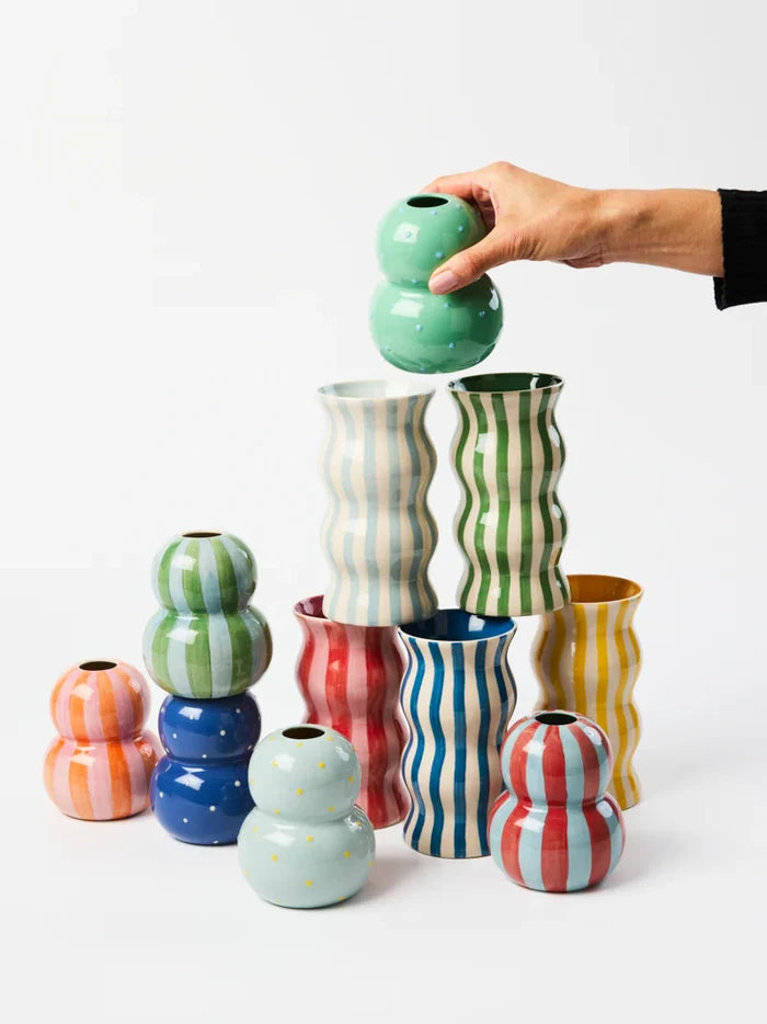 FONDA PALE BLUE YELLOW DOTTY VASE - Darling & Domain