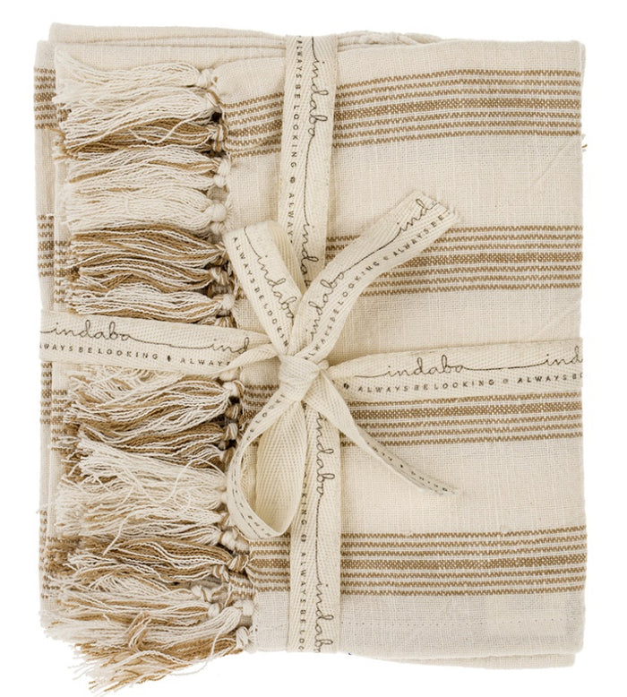 French Stripe Hammam Hand Towels S/2, Warm Sand 1-1003