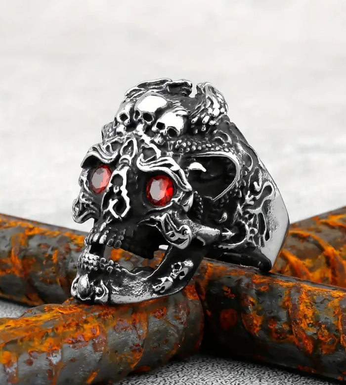 Garnet Eye Skull Ring