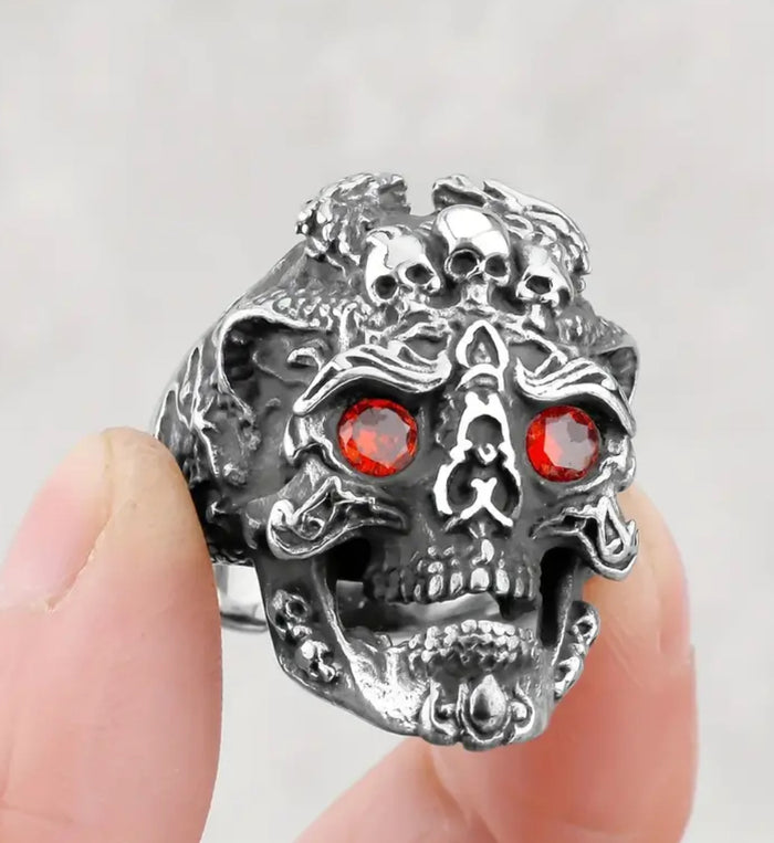 Garnet Eye Skull Ring